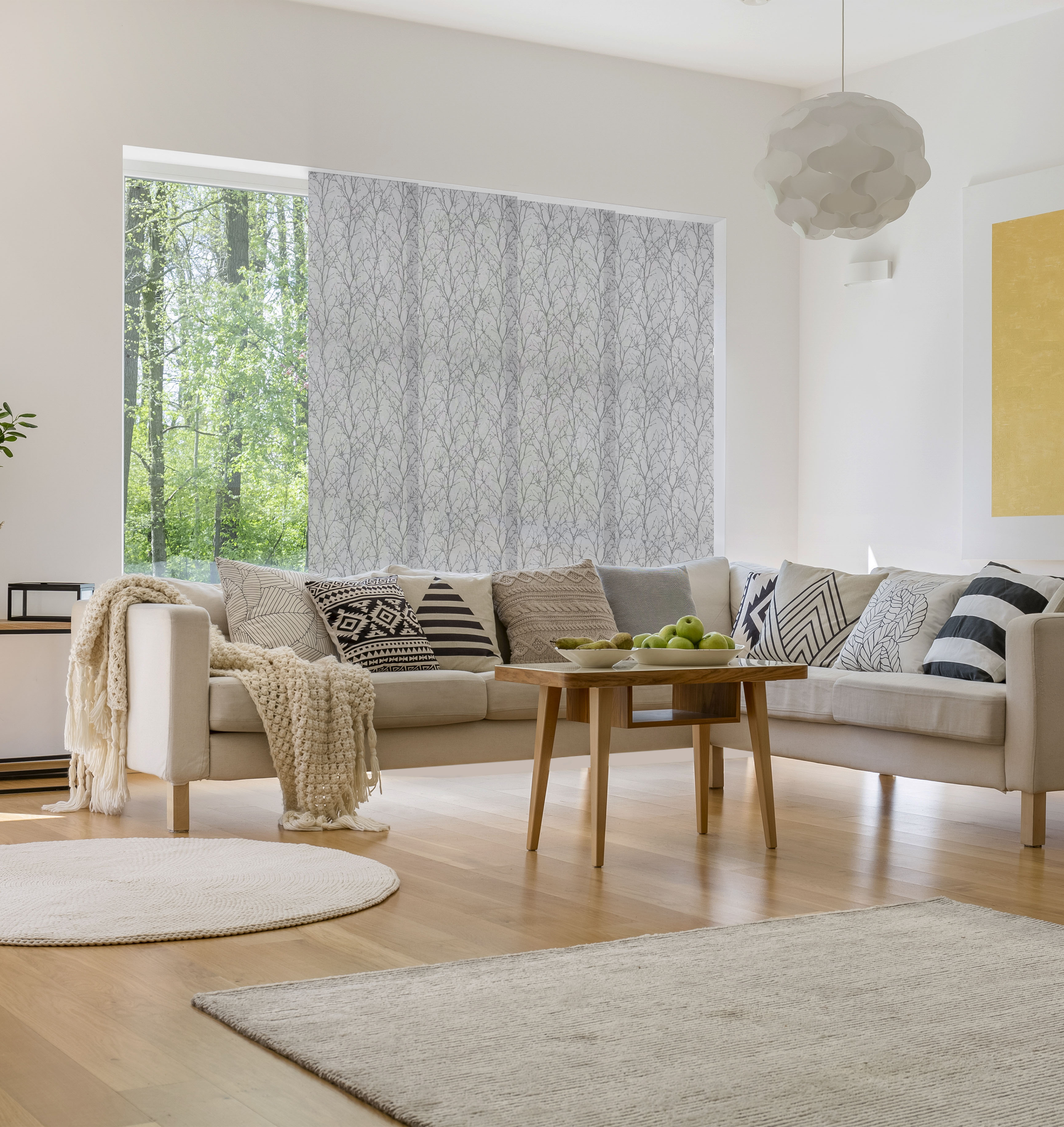 Painel Japonês Ramas Cinzento Decoração